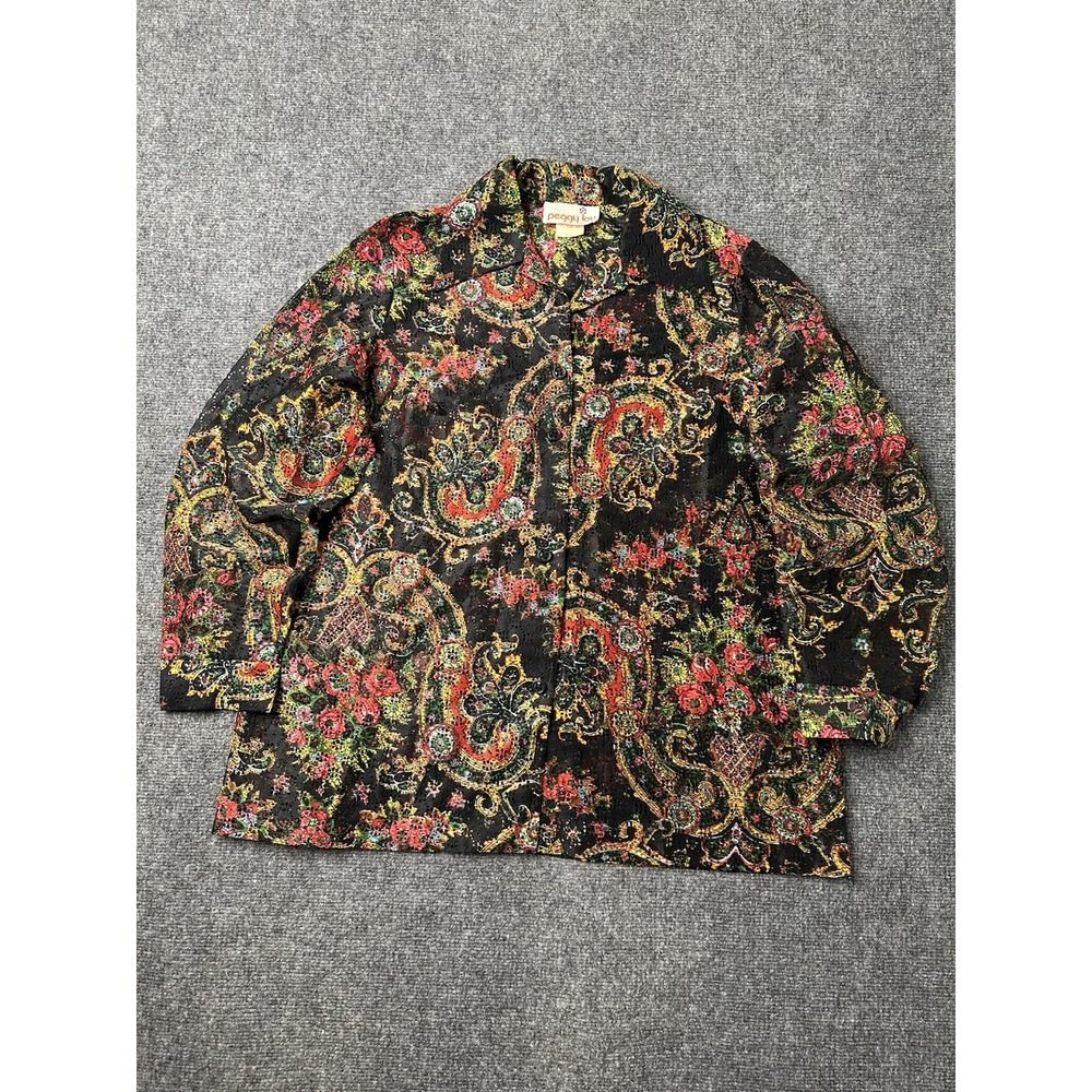 Womens‎ Peggy Lou Paisley Floral Mesh Button Shirt Black, Size M